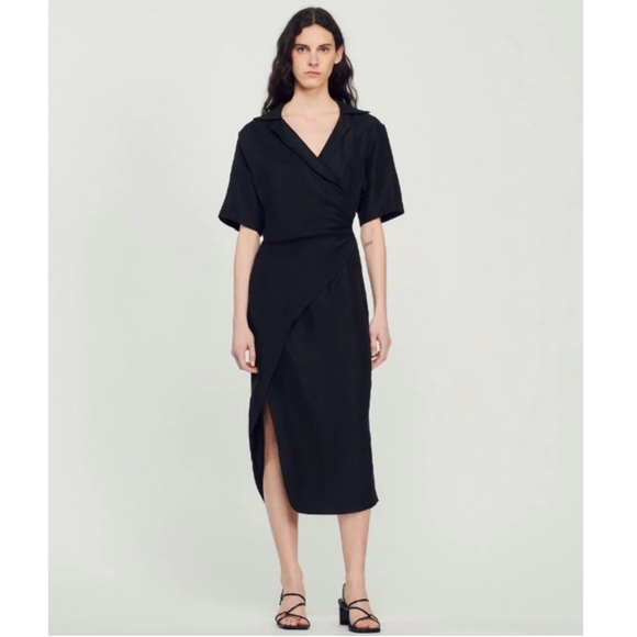SANDRO Clarance Crossover Midi Dress - Excellent Pre-Owned, Black, 34 / 0 / XS - Picture 15 of 15